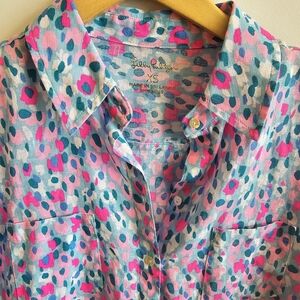 Lilly Pulitzer Sea View Hottie Dottie Linen Blouse